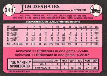 1989 Topps - Collector's Edition (Tiffany) #341 Jim Deshaies Back