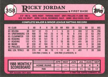 1989 Topps - Collector's Edition (Tiffany) #358 Ricky Jordan Back