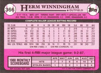 1989 Topps - Collector's Edition (Tiffany) #366 Herm Winningham Back