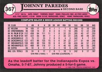 1989 Topps - Collector's Edition (Tiffany) #367 Johnny Paredes Back
