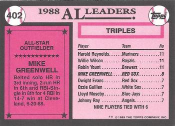 1989 Topps - Collector's Edition (Tiffany) #402 Mike Greenwell Back