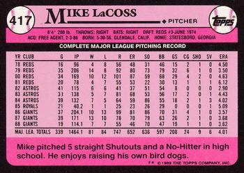 1989 Topps - Collector's Edition (Tiffany) #417 Mike LaCoss Back