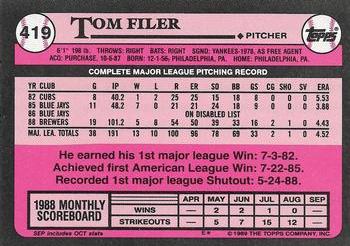 1989 Topps - Collector's Edition (Tiffany) #419 Tom Filer Back