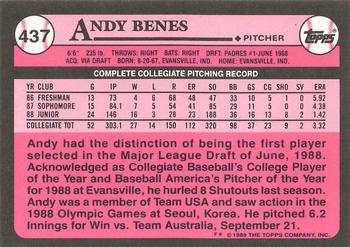 1989 Topps - Collector's Edition (Tiffany) #437 Andy Benes Back
