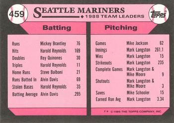 1989 Topps - Collector's Edition (Tiffany) #459 Mariners Leaders Back