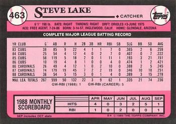 1989 Topps - Collector's Edition (Tiffany) #463 Steve Lake Back