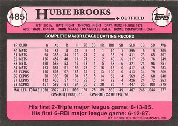 1989 Topps - Collector's Edition (Tiffany) #485 Hubie Brooks Back