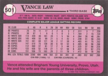 1989 Topps - Collector's Edition (Tiffany) #501 Vance Law Back