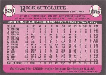 1989 Topps - Collector's Edition (Tiffany) #520 Rick Sutcliffe Back