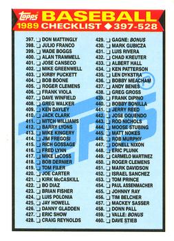 1989 Topps - Collector's Edition (Tiffany) #524 Checklist: 397-528 Front