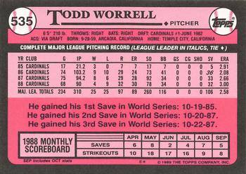 1989 Topps - Collector's Edition (Tiffany) #535 Todd Worrell Back