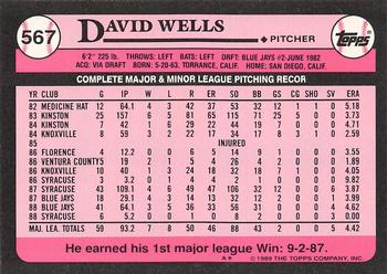 1989 Topps - Collector's Edition (Tiffany) #567 David Wells Back