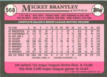 1989 Topps - Collector's Edition (Tiffany) #568 Mickey Brantley Back
