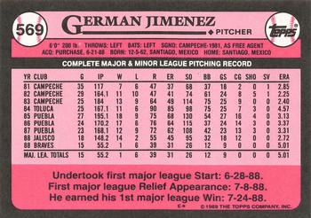 1989 Topps - Collector's Edition (Tiffany) #569 German Jimenez Back