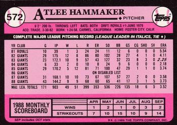 1989 Topps - Collector's Edition (Tiffany) #572 Atlee Hammaker Back