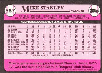 1989 Topps - Collector's Edition (Tiffany) #587 Mike Stanley Back