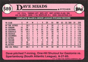1989 Topps - Collector's Edition (Tiffany) #589 Dave Meads Back