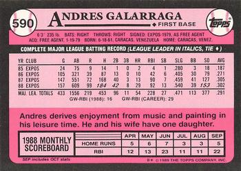 1989 Topps - Collector's Edition (Tiffany) #590 Andres Galarraga Back