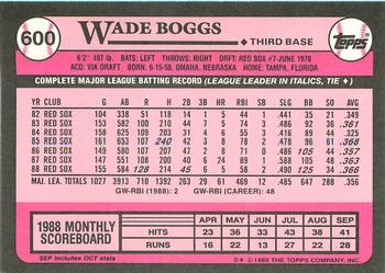 1989 Topps - Collector's Edition (Tiffany) #600 Wade Boggs Back