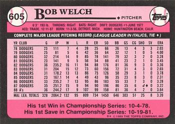 1989 Topps - Collector's Edition (Tiffany) #605 Bob Welch Back