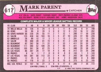 1989 Topps - Collector's Edition (Tiffany) #617 Mark Parent Back