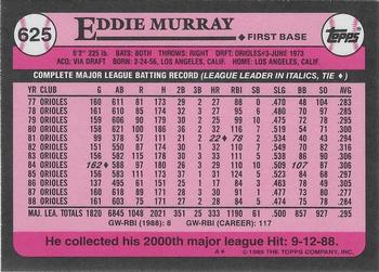1989 Topps - Collector's Edition (Tiffany) #625 Eddie Murray Back