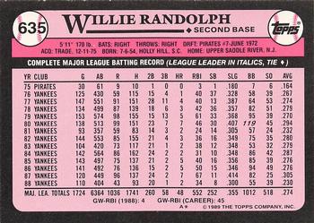 1989 Topps - Collector's Edition (Tiffany) #635 Willie Randolph Back