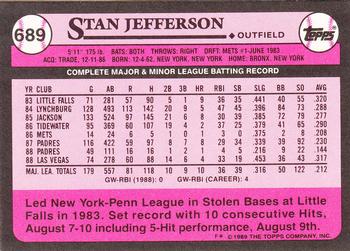 1989 Topps - Collector's Edition (Tiffany) #689 Stan Jefferson Back