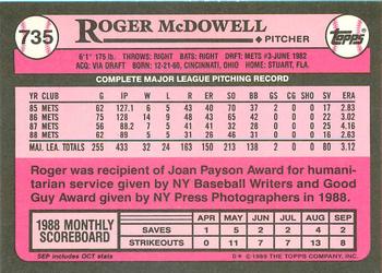 1989 Topps - Collector's Edition (Tiffany) #735 Roger McDowell Back