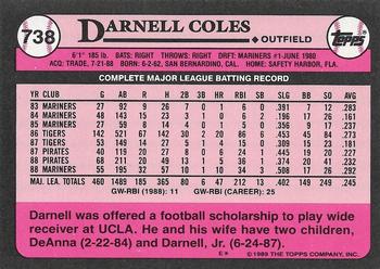 1989 Topps - Collector's Edition (Tiffany) #738 Darnell Coles Back