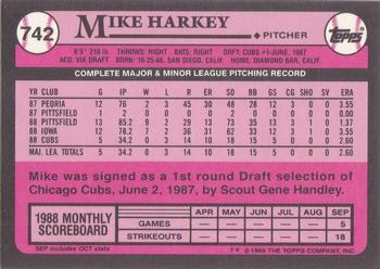 1989 Topps - Collector's Edition (Tiffany) #742 Mike Harkey Back