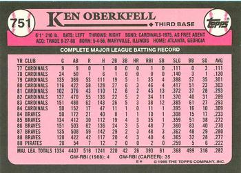 1989 Topps - Collector's Edition (Tiffany) #751 Ken Oberkfell Back