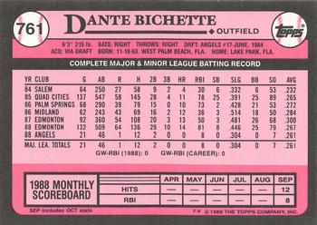 1989 Topps - Collector's Edition (Tiffany) #761 Dante Bichette Back