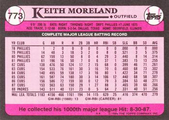 1989 Topps - Collector's Edition (Tiffany) #773 Keith Moreland Back