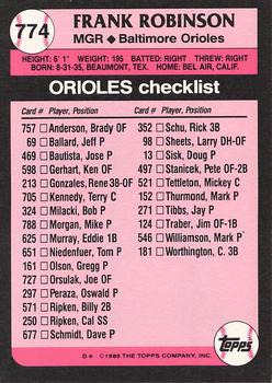 1989 Topps - Collector's Edition (Tiffany) #774 Frank Robinson Back