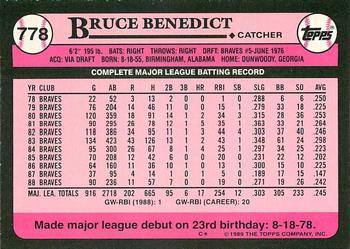 1989 Topps - Collector's Edition (Tiffany) #778 Bruce Benedict Back