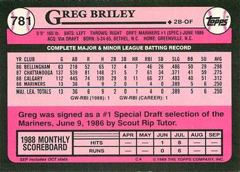 1989 Topps - Collector's Edition (Tiffany) #781 Greg Briley Back