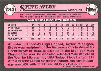 1989 Topps - Collector's Edition (Tiffany) #784 Steve Avery Back