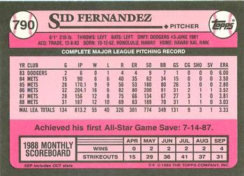 1989 Topps - Collector's Edition (Tiffany) #790 Sid Fernandez Back