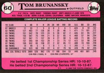 1989 Topps - Collector's Edition (Tiffany) #60 Tom Brunansky Back