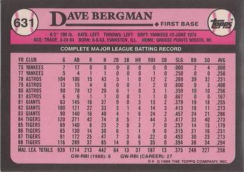 1989 Topps - Collector's Edition (Tiffany) #631 Dave Bergman Back