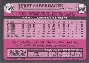 1989 Topps - Collector's Edition (Tiffany) #750 Bret Saberhagen Back