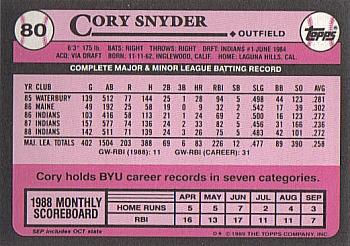 1989 Topps - Collector's Edition (Tiffany) #80 Cory Snyder Back