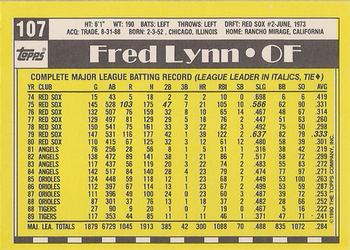 1990 Topps - Collector's Edition (Tiffany) #107 Fred Lynn Back