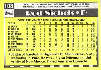 1990 Topps - Collector's Edition (Tiffany) #108 Rod Nichols Back