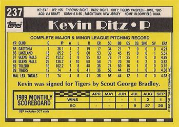 1990 Topps - Collector's Edition (Tiffany) #237 Kevin Ritz Back