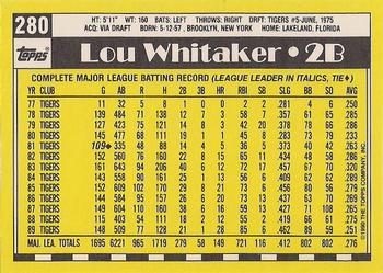 1990 Topps - Collector's Edition (Tiffany) #280 Lou Whitaker Back