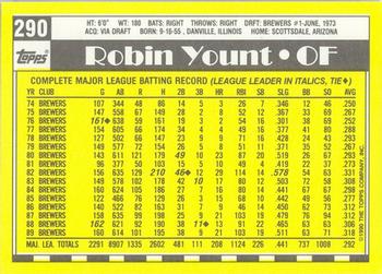 1990 Topps - Collector's Edition (Tiffany) #290 Robin Yount Back