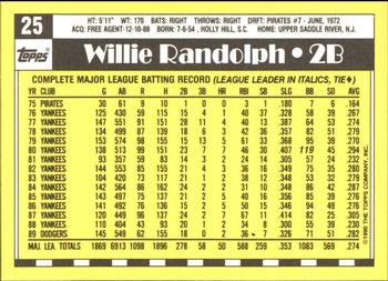 1990 Topps - Collector's Edition (Tiffany) #25 Willie Randolph Back