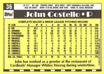 1990 Topps - Collector's Edition (Tiffany) #36 John Costello Back